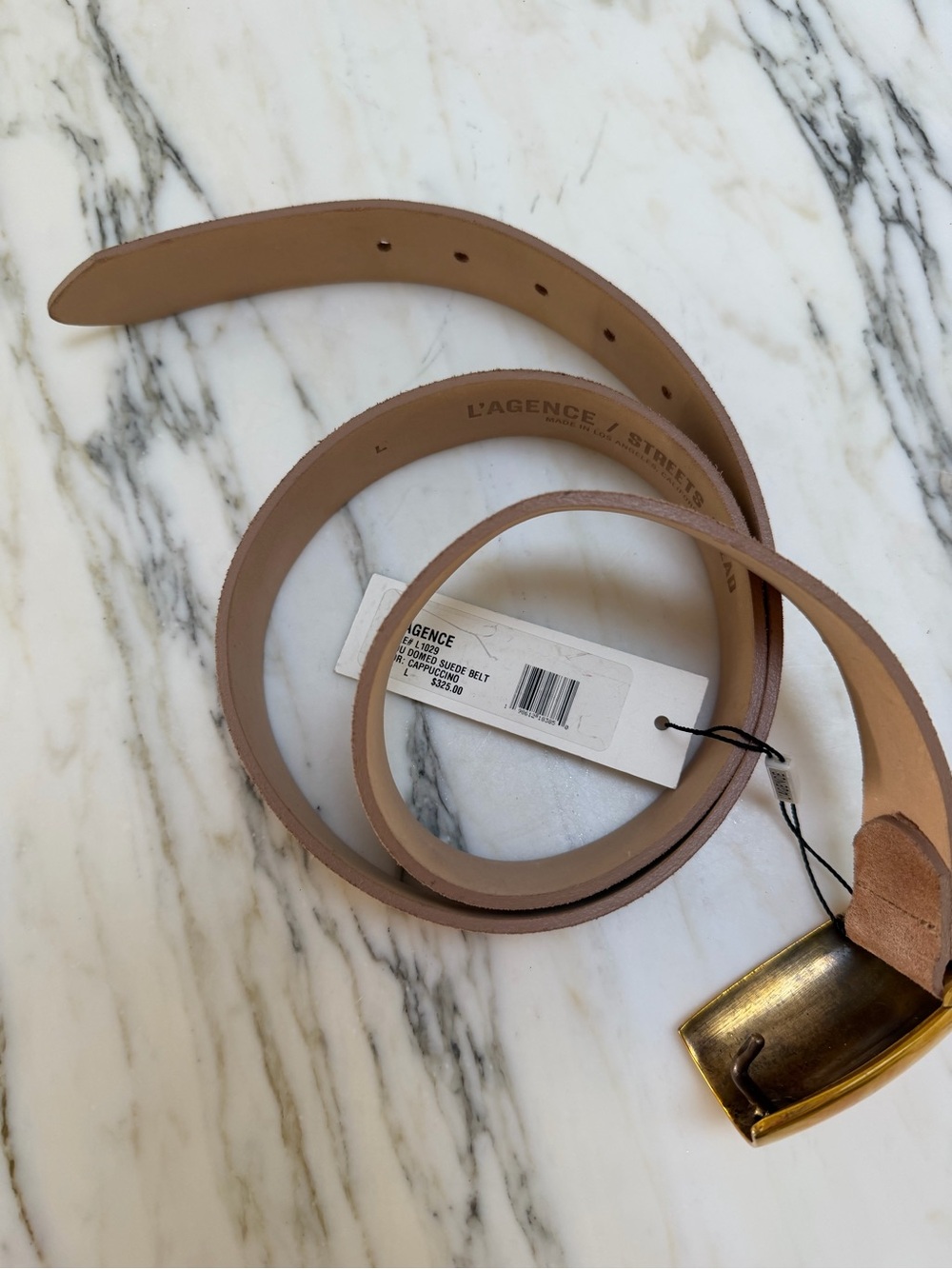 NWT LAGENCE suede Belt with Gold Buckle - Nude - Picture 3 of 7